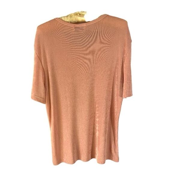 PINK SHIMMER TRAVEL KNIT BLOUSE SHORT SLEEVES WOMEN'S LARGE - Picture 2 of 4